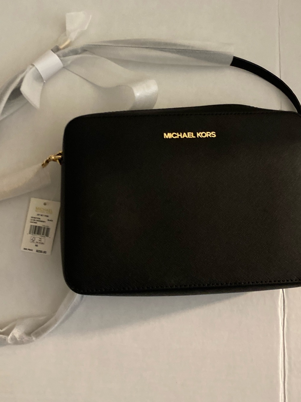 Michael Kors Black Leather Crossbody with Gold Logo